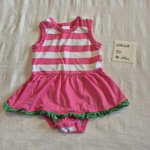 Hanna Andersson girls size 80 or 18-24 months pink & white romper GUC